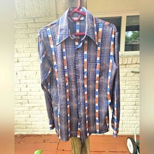 Vintage 70s Polyester Dagger Collar Shirt L